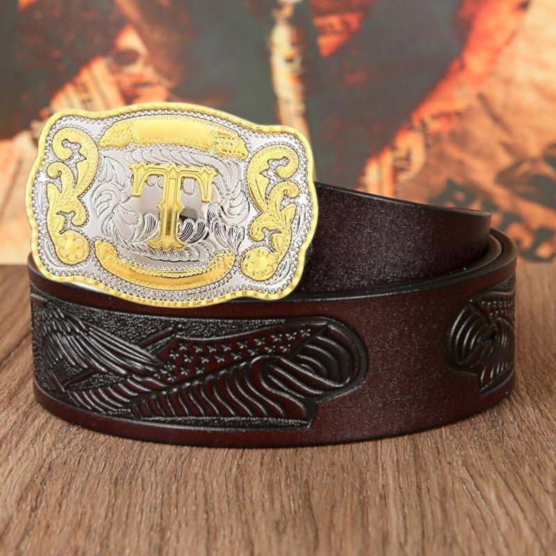 WMG Western Belt Buckle Initial Letters ABCDMRJ to Z Cowboy Belt Buckle, Rodeo Buckles for Men & Women Fits Up to 2 Inch Belts - Image 5